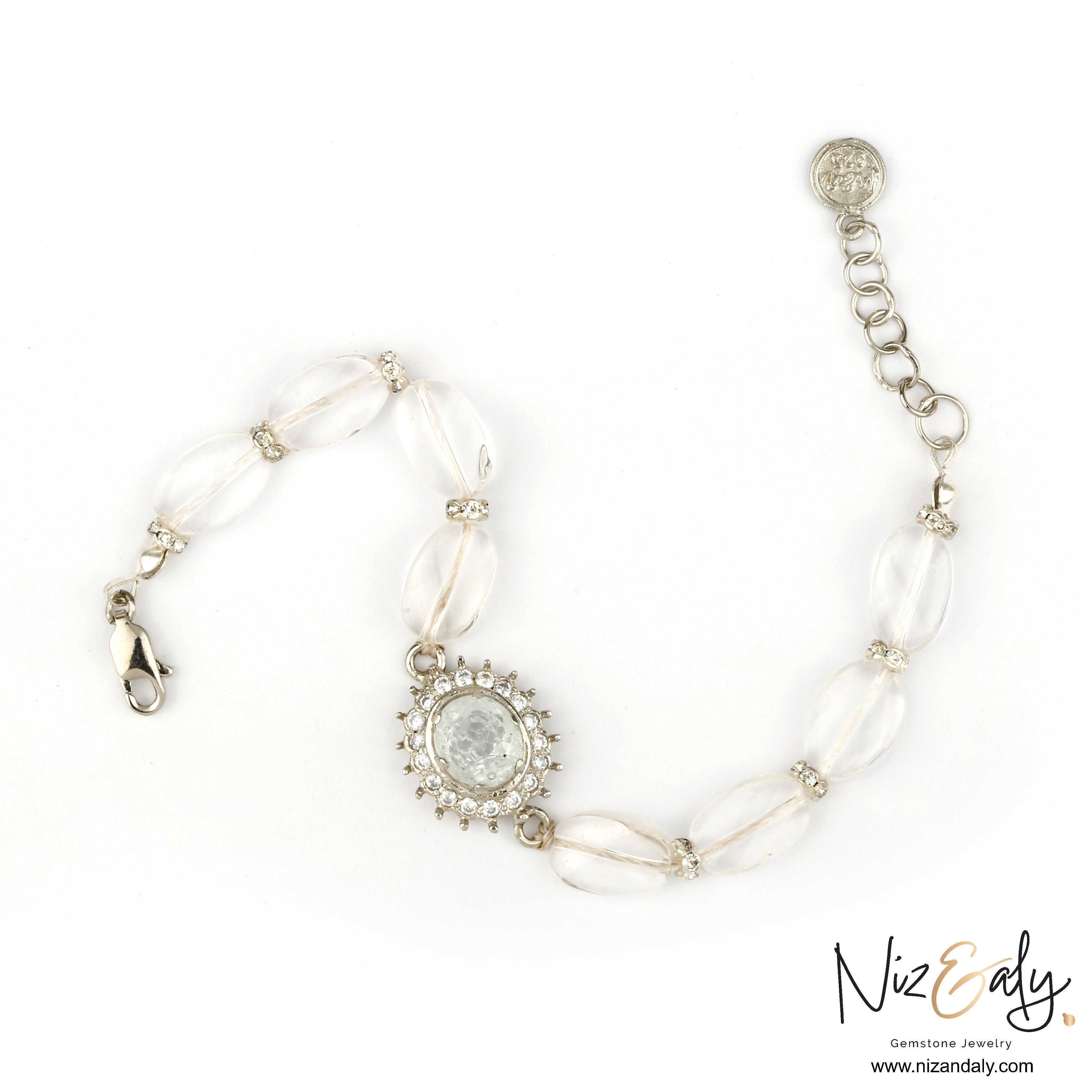 Clear quartz beaded bracelet with polished healing crystal beads for clarity and energy balance