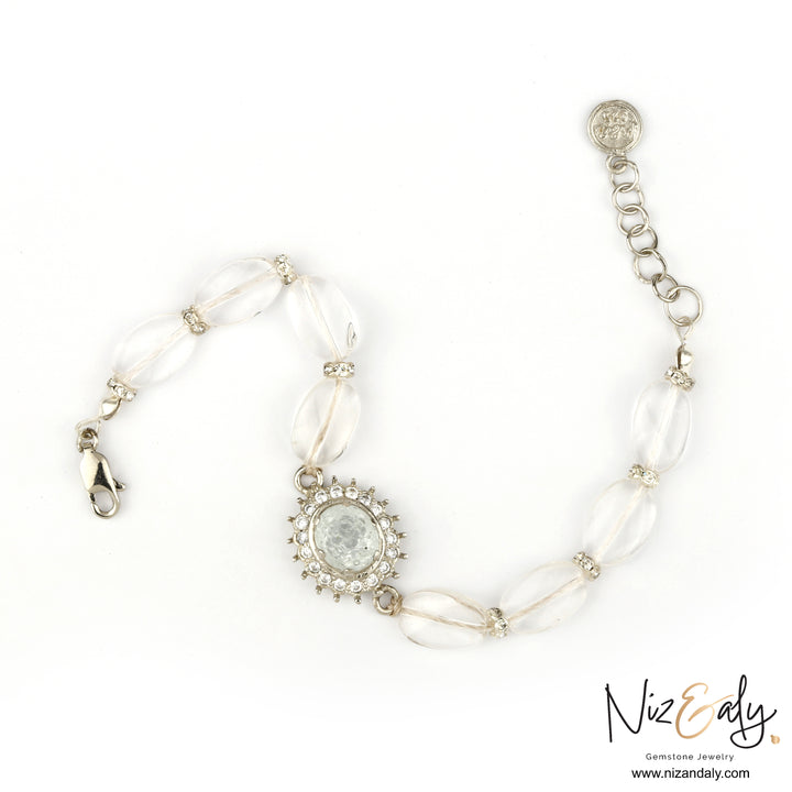 Clear quartz beaded bracelet with polished healing crystal beads for clarity and energy balance