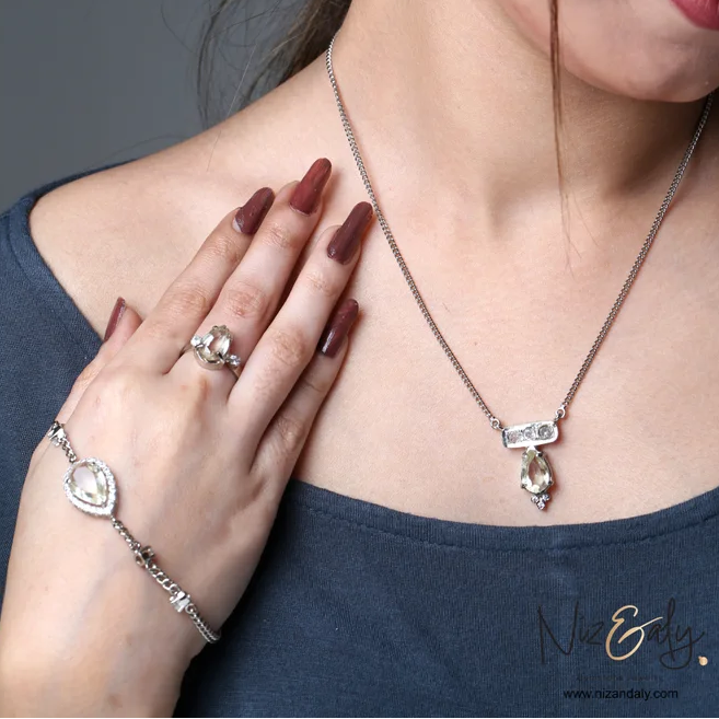 clear quartz sterling silver jewelry set for women