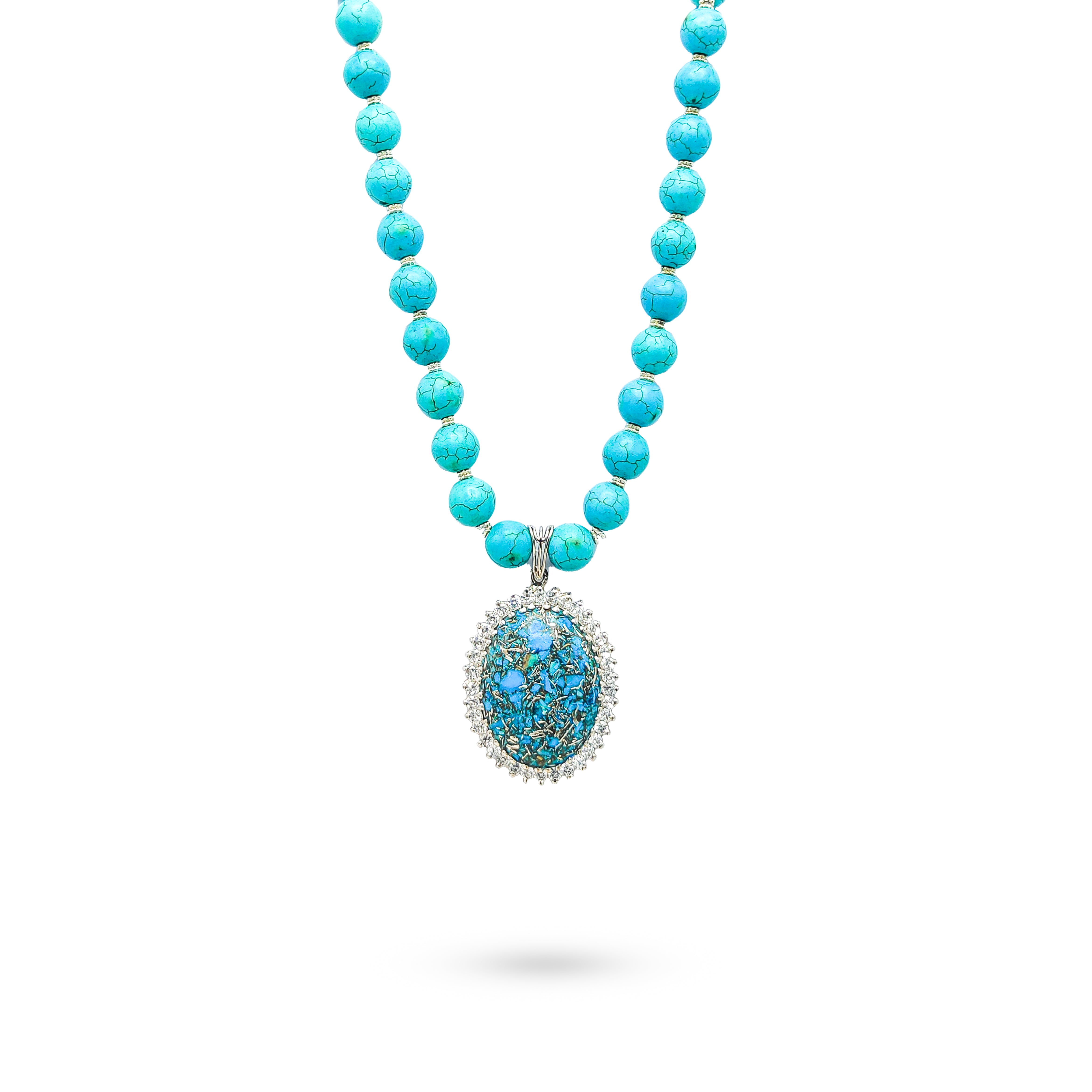 Bold turquoise statement necklace with composite turquoise stones