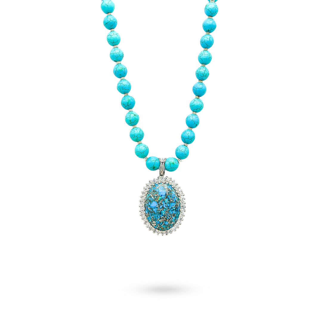 Bold turquoise statement necklace with composite turquoise stones