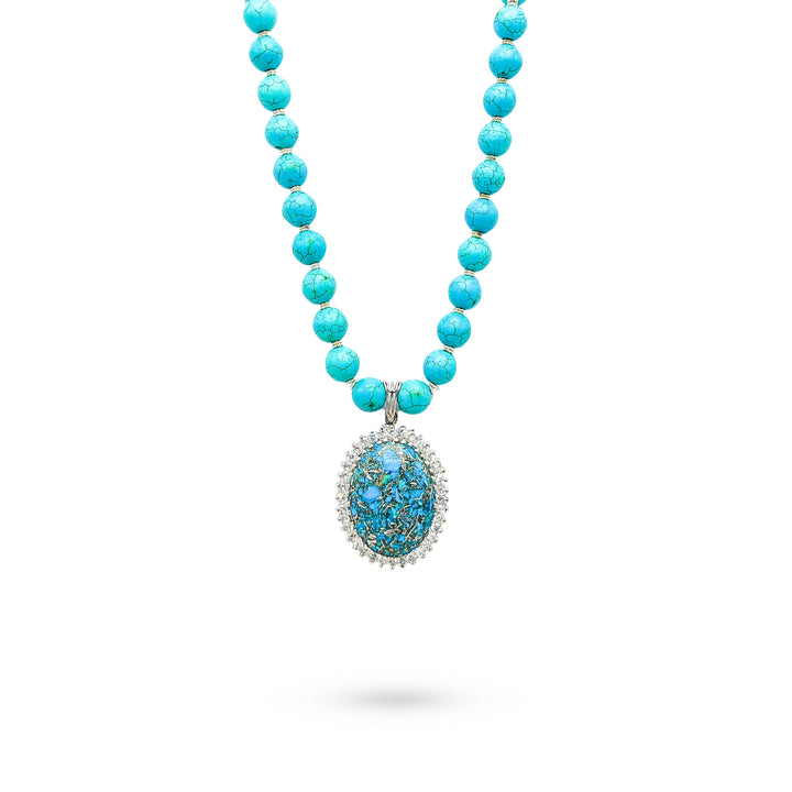 Bold turquoise statement necklace with composite turquoise stones