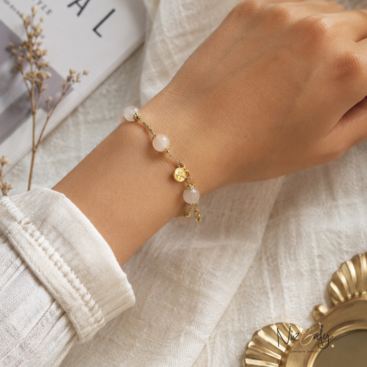 dainty rose quartz gemstone bracelet for women jewelry
