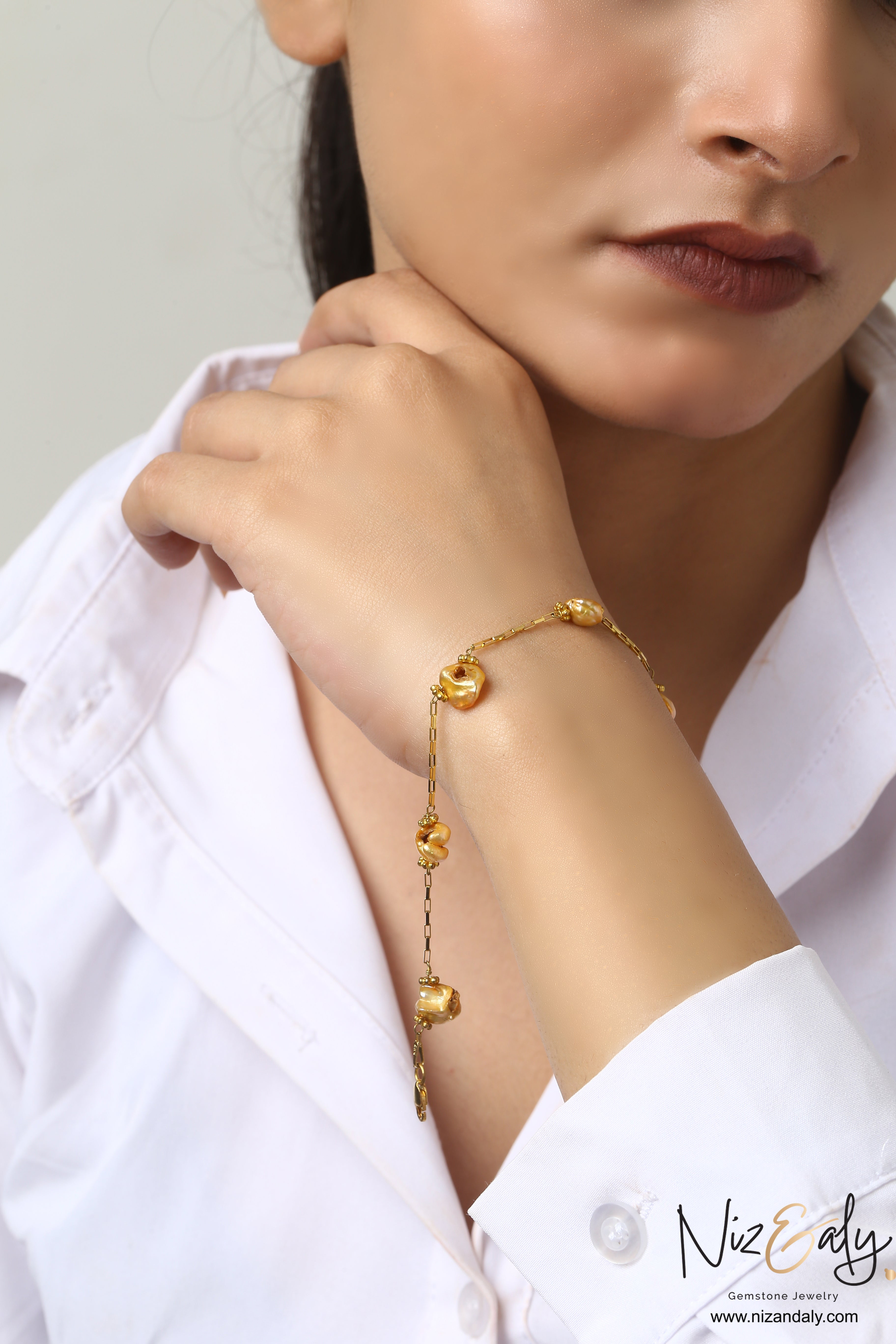 natural freshwater golden pearl bracelet