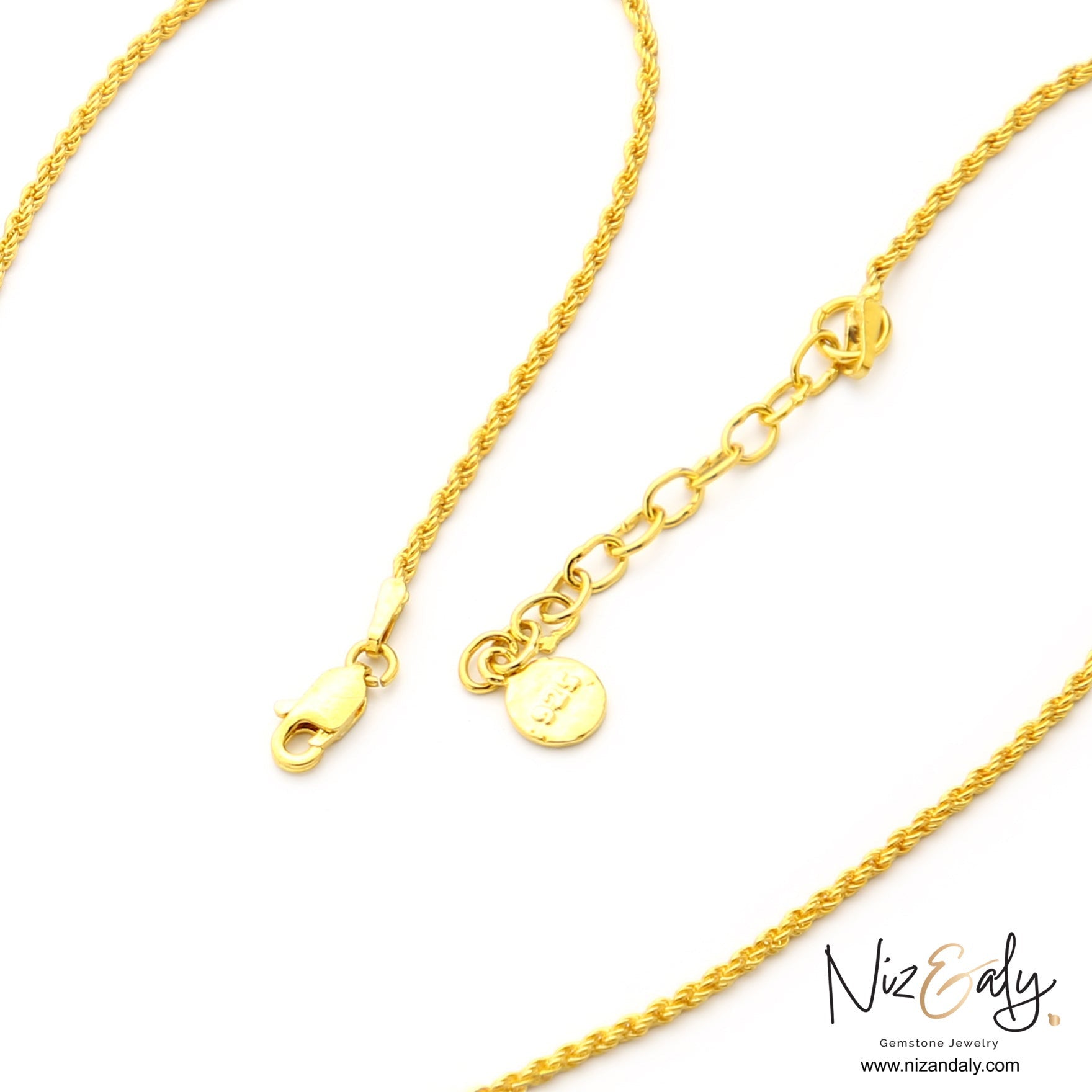 Niz & Aly gold-tone rope chain necklace with lobster clasp and adjustable extender featuring a 925 silver tag.
