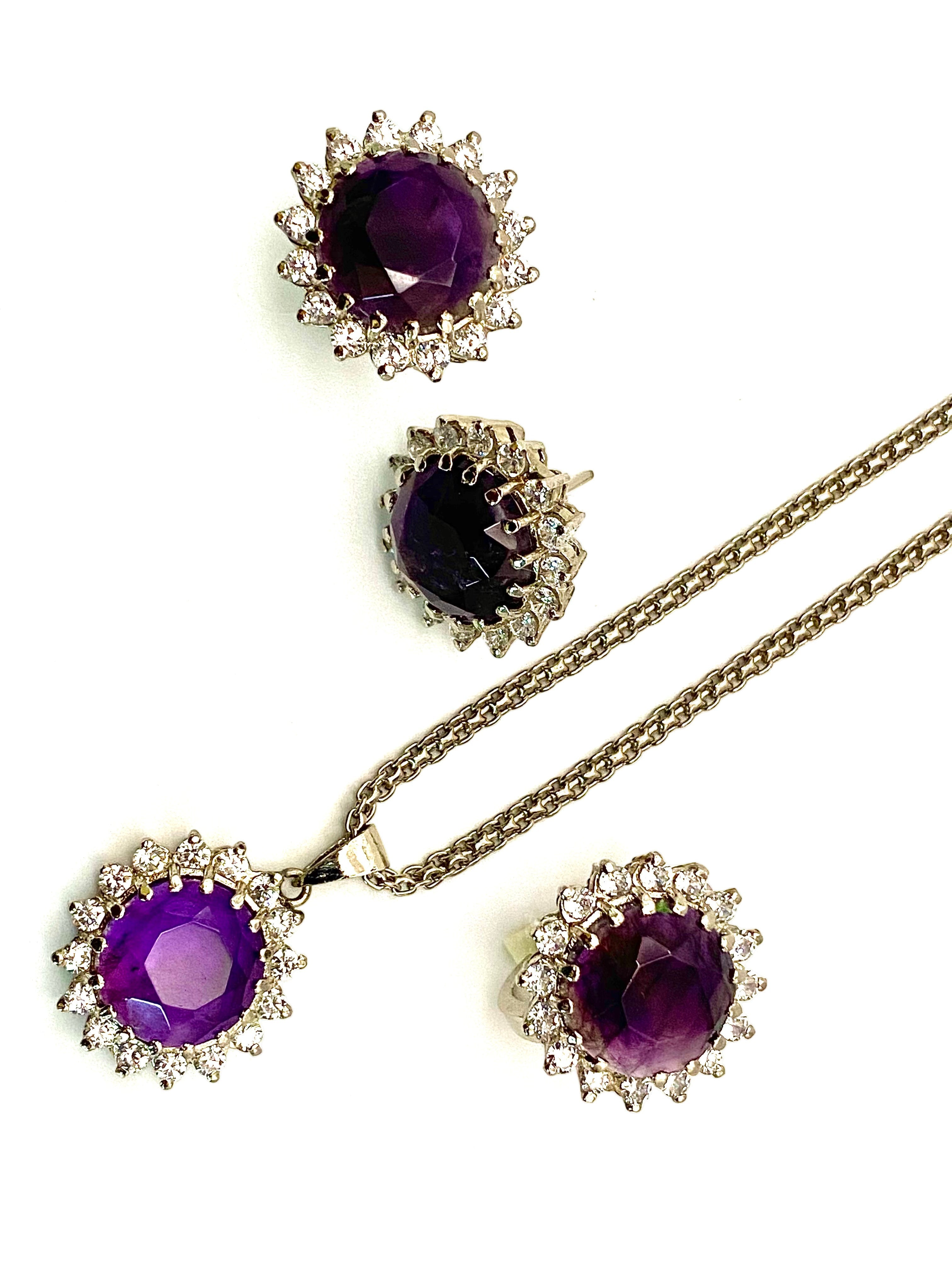 Niz & Aly Amethyst Serenity Locket Set featuring deep purple amethyst stones surrounded by sparkling clear crystals.