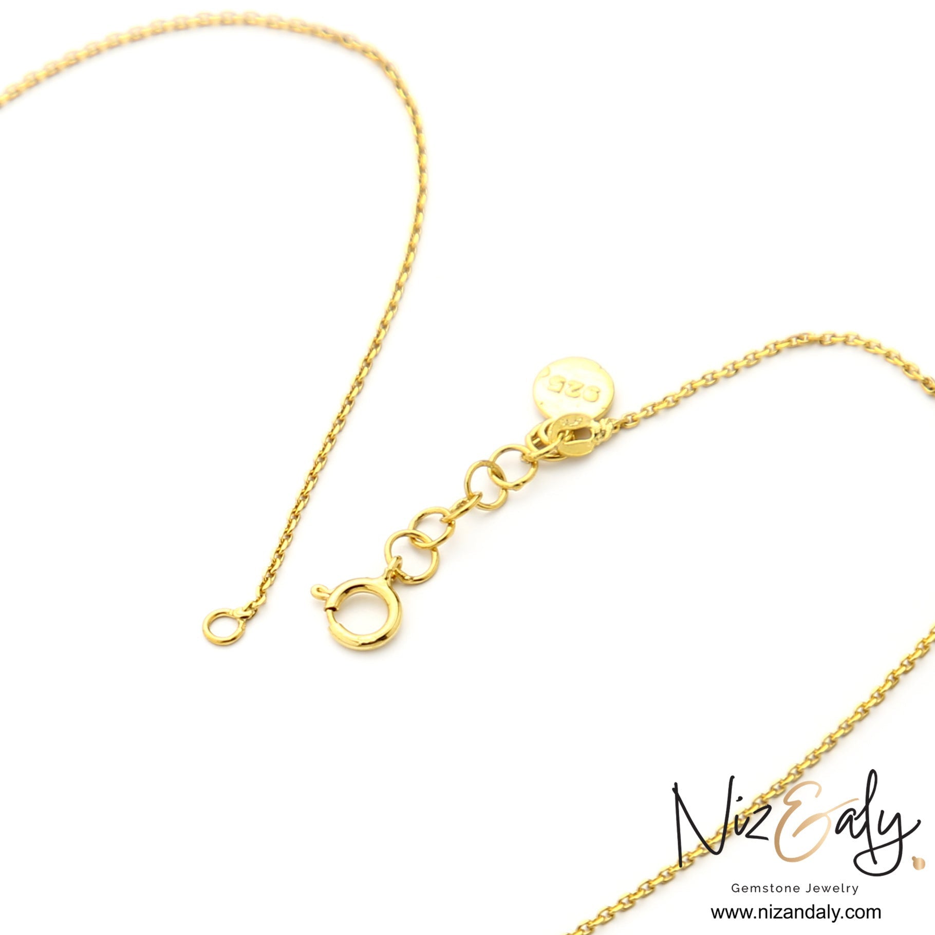 Niz & Aly gold-plated sterling silver necklace chain with adjustable clasp and 925 hallmark tag