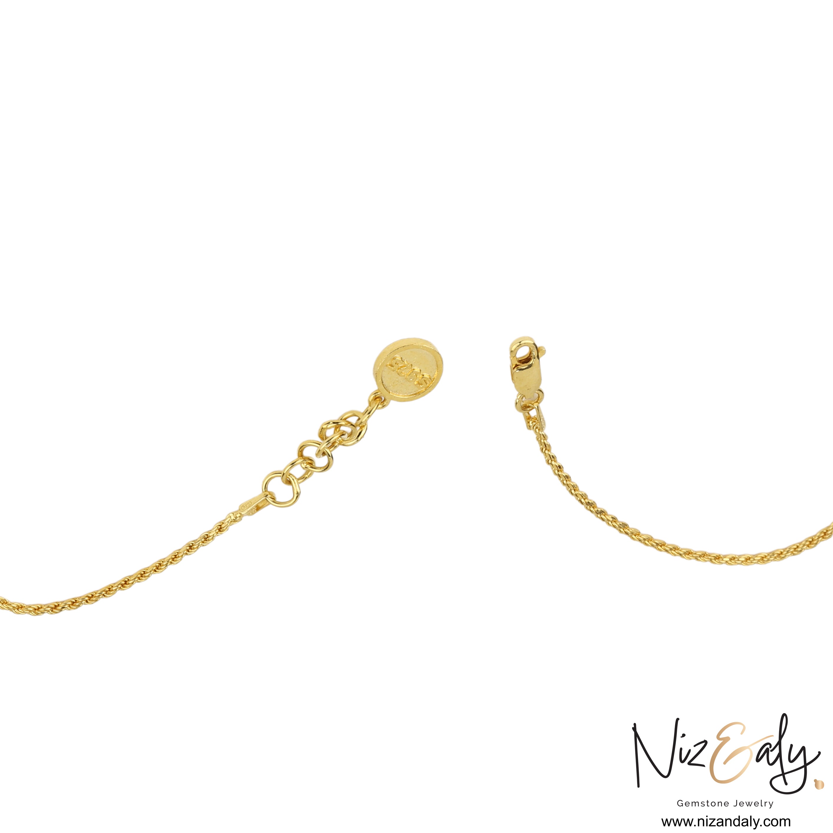 Niz & Aly gold-plated sterling silver necklace chain with a delicate lobster clasp and branded circular charm