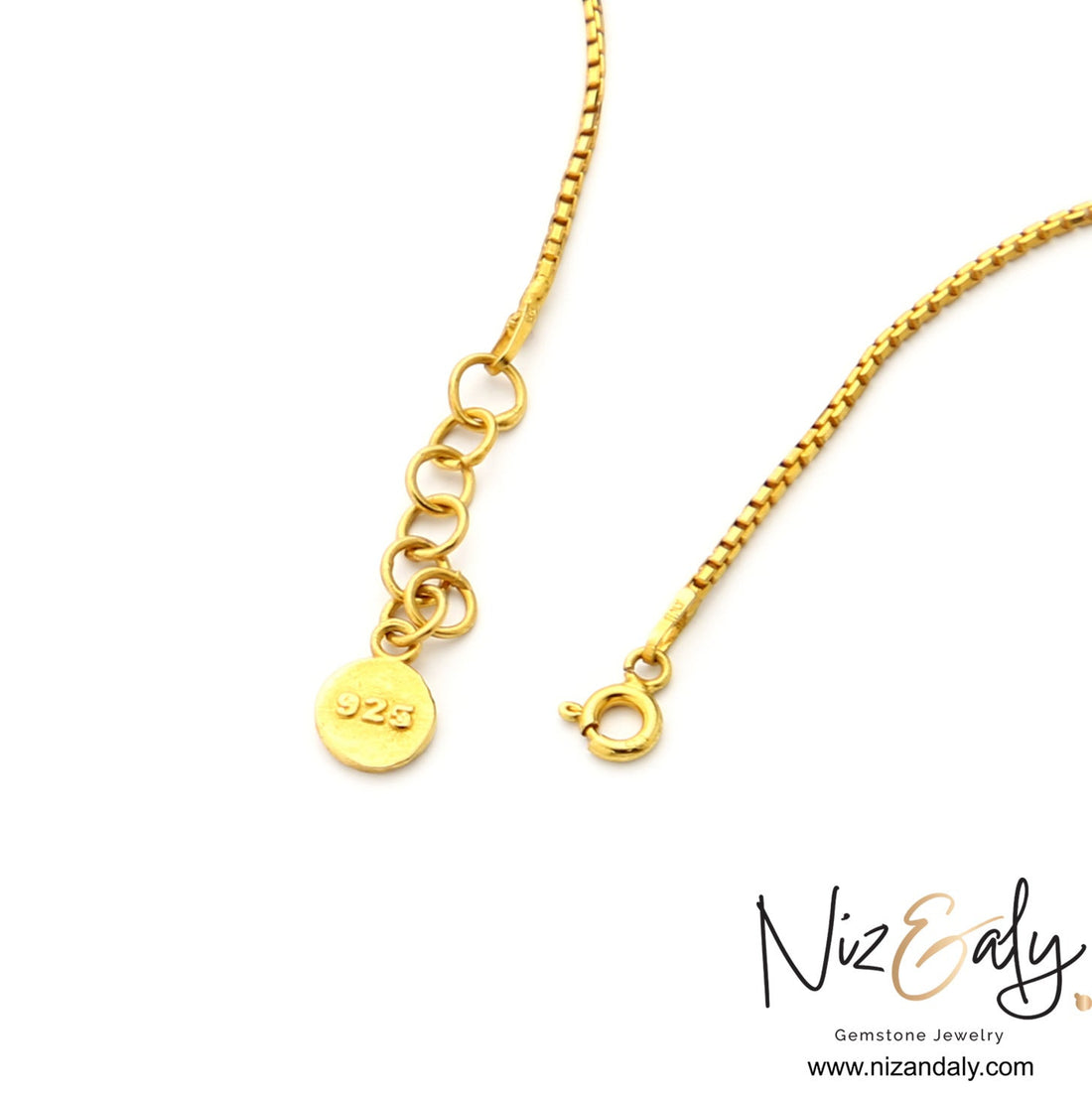 Niz & Aly gold-plated sterling silver necklace chain with 925 hallmark tag and spring ring clasp