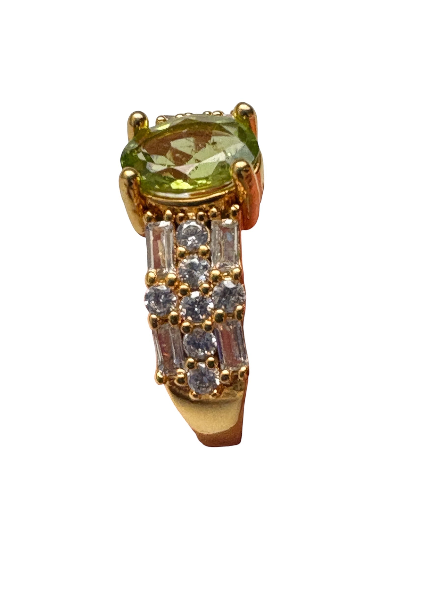 Niz & Aly natural apple green peridot ring with gold plating and sparkling AAA cubic zirconia accents