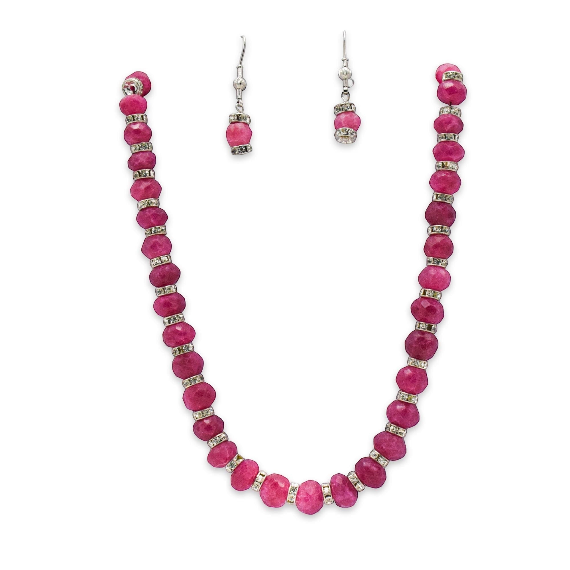 Niz & Aly ruby red faceted jade graduated necklace and matching drop earrings with silver-tone accents
