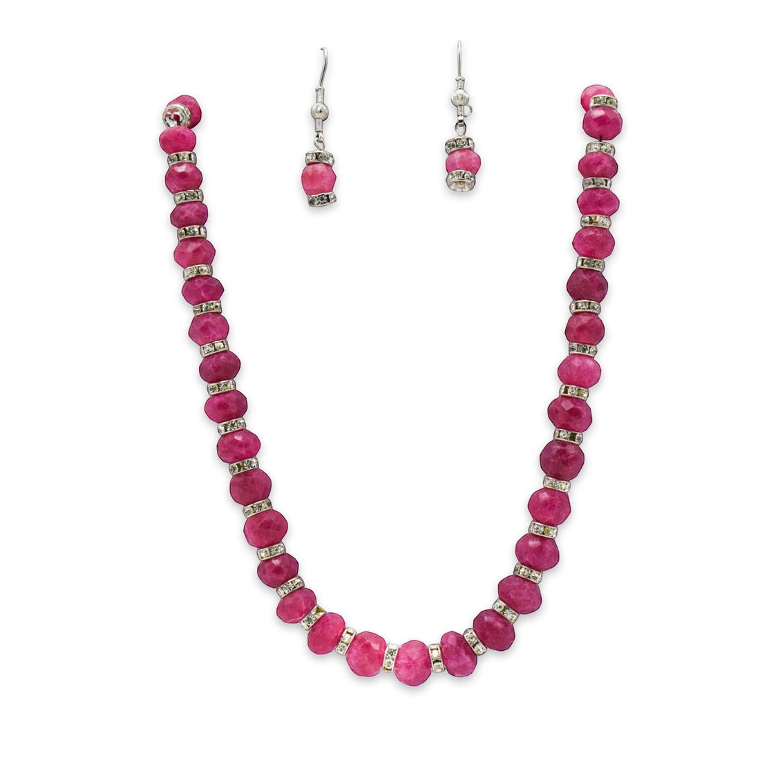 Niz & Aly ruby red faceted jade graduated necklace and matching drop earrings with silver-tone accents