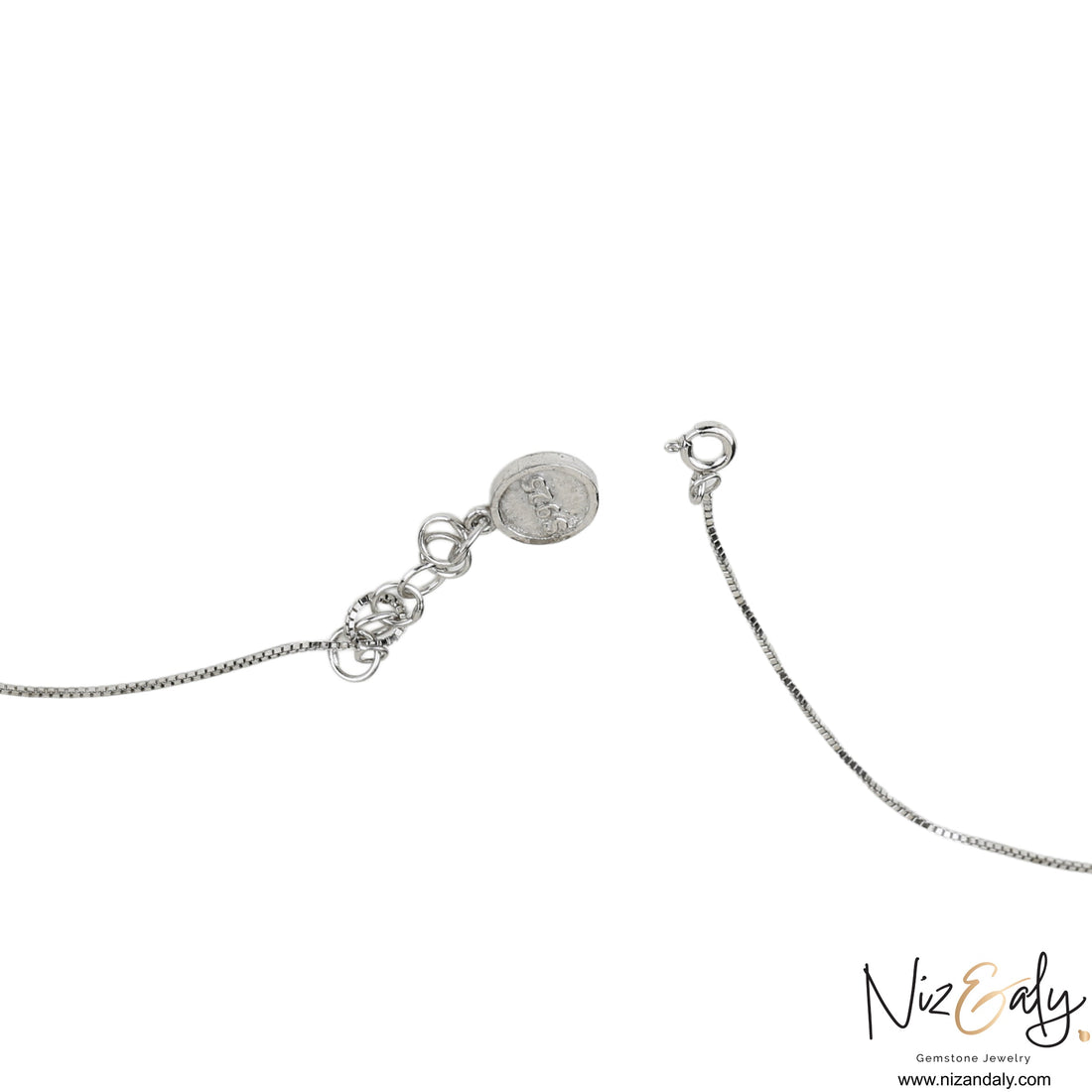 Niz & Aly sterling silver necklace chain with a 925 hallmark tag and spring ring clasp closure