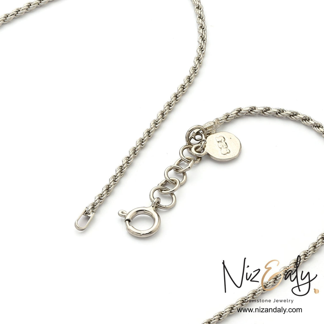 Niz & Aly sterling silver twisted rope chain with adjustable extender and 925 hallmark tag