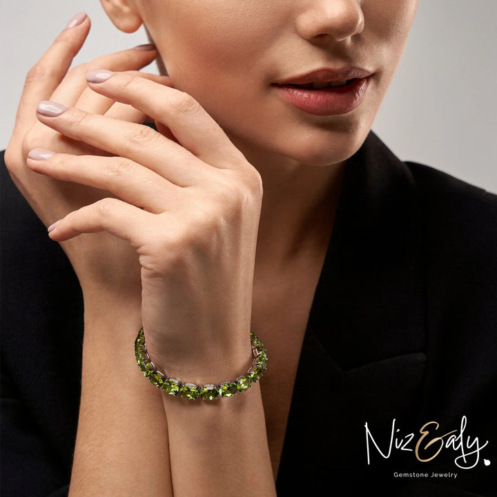 Natural Olivine Peridot Tennis Bracelet