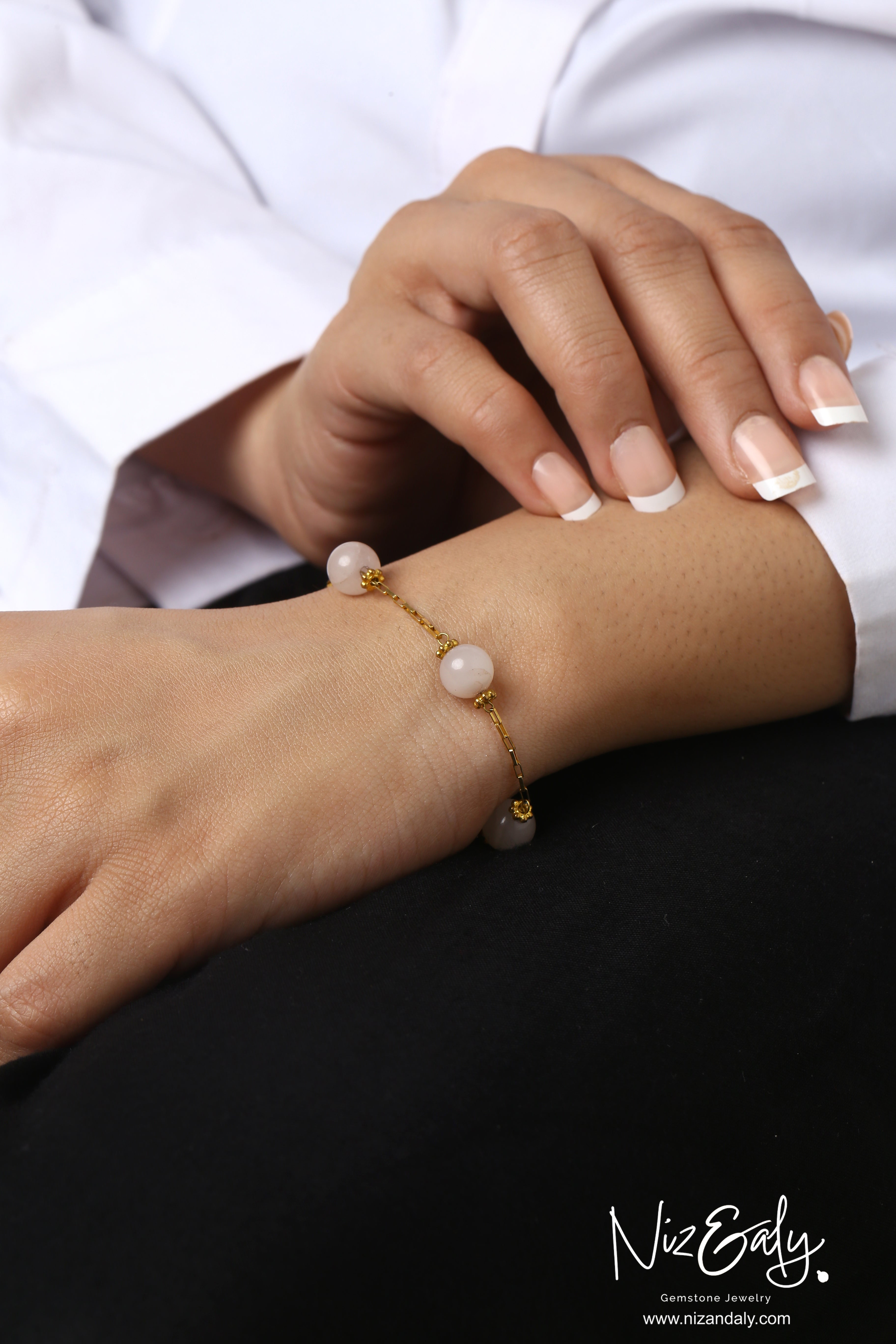 pink love stone bracelet rose quartz minimalist design