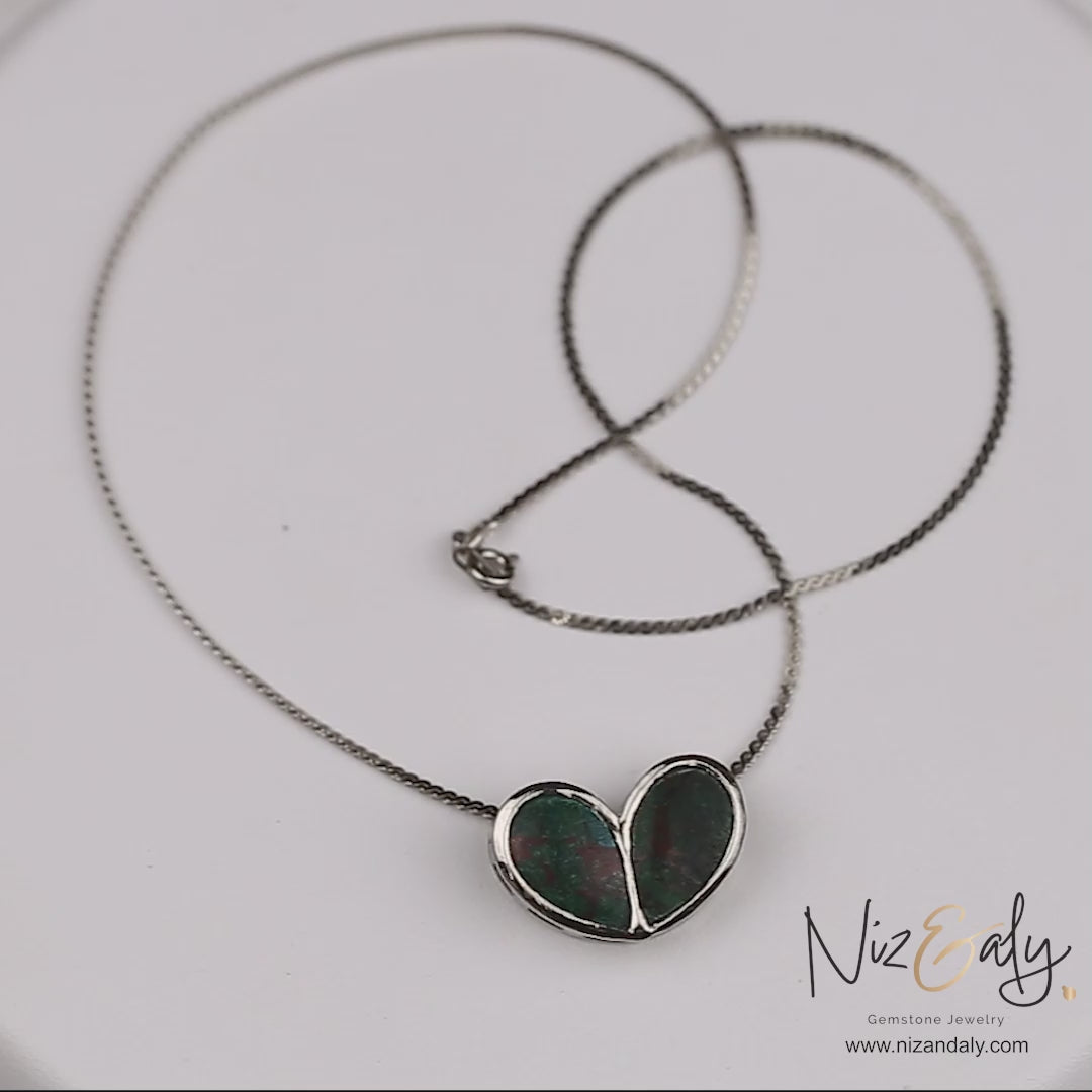 Ruby Zoisite Heart Pendant Necklace