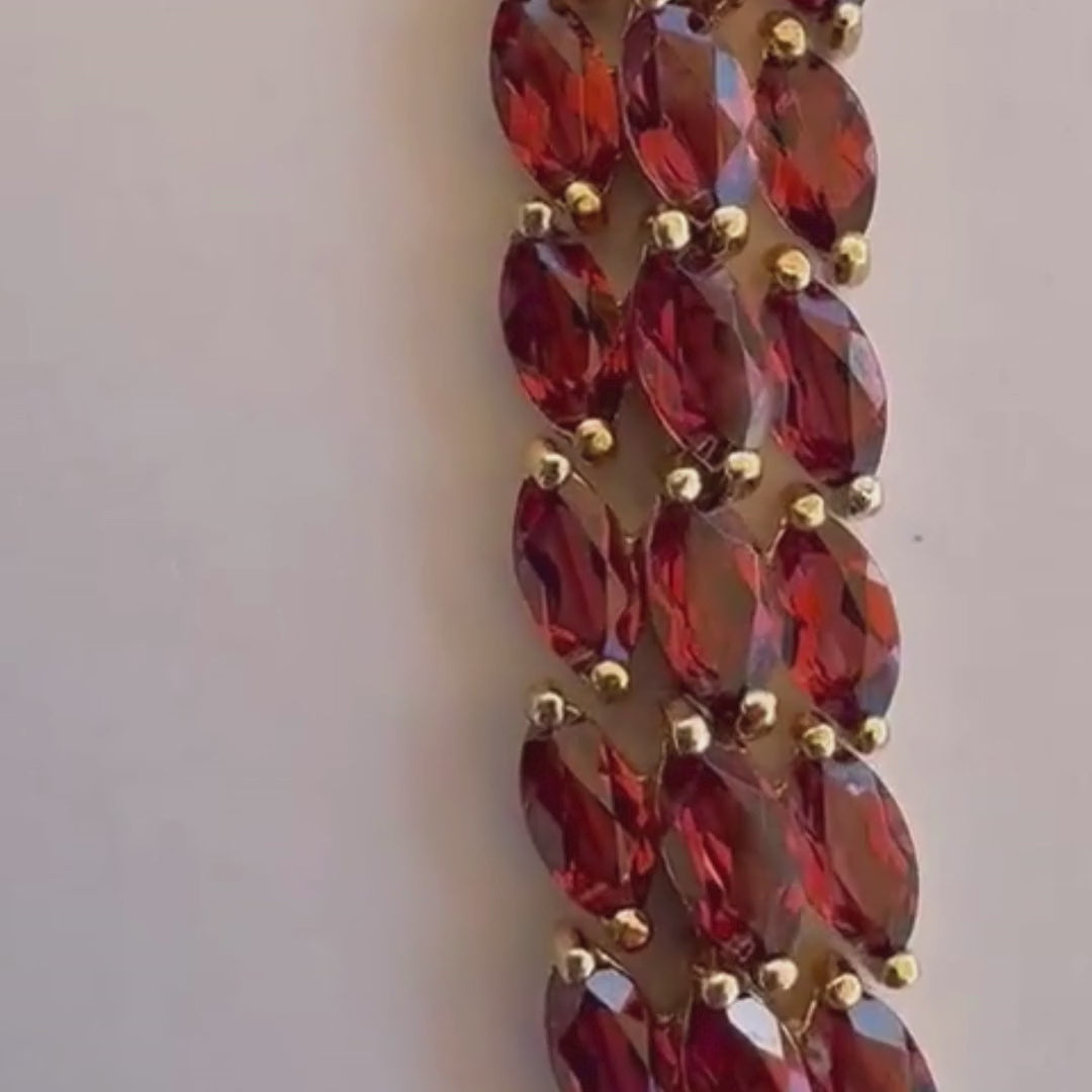 Marquise‑Cut Natural Rhodolite Garnet Bracelet