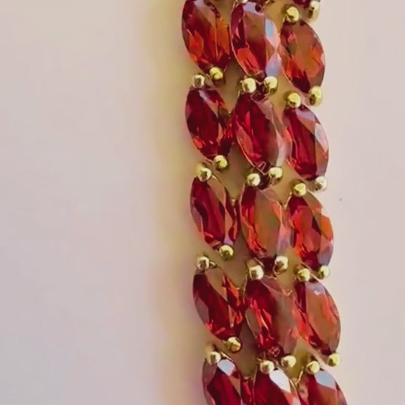 Rhodolite Garnet Bracelet for Women – Marquise Gold Statement Bracelet