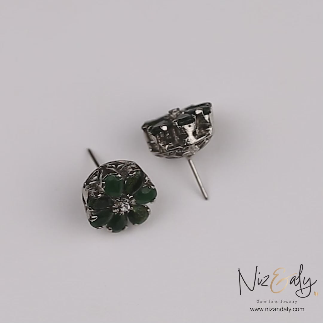 Green Chrysoprase Flower Ear Stud