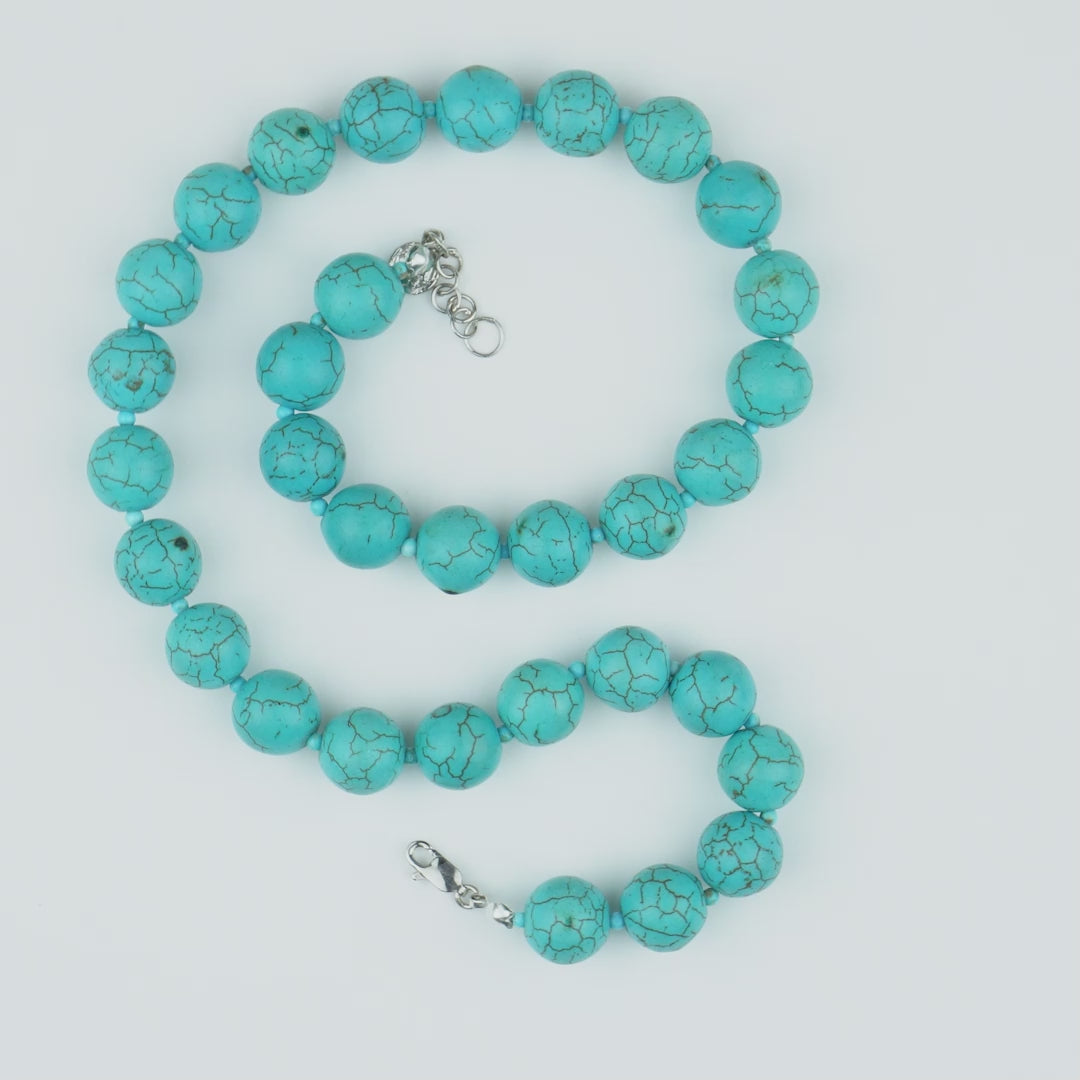 Howlite Turquoise-Colored Cabochon Beaded Necklace