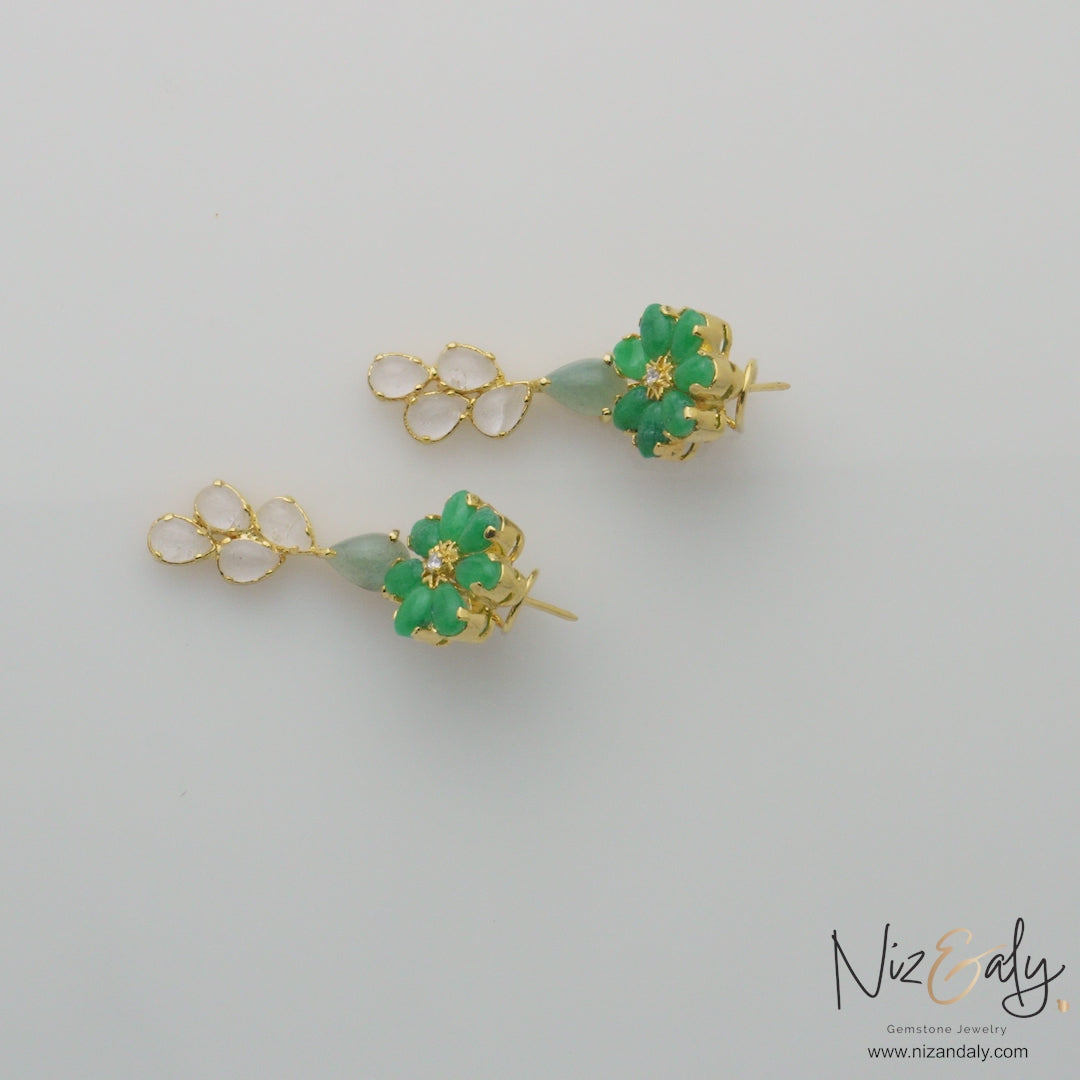 Garden of Ayla- Green Chalcedony Floral Drop Earrings.