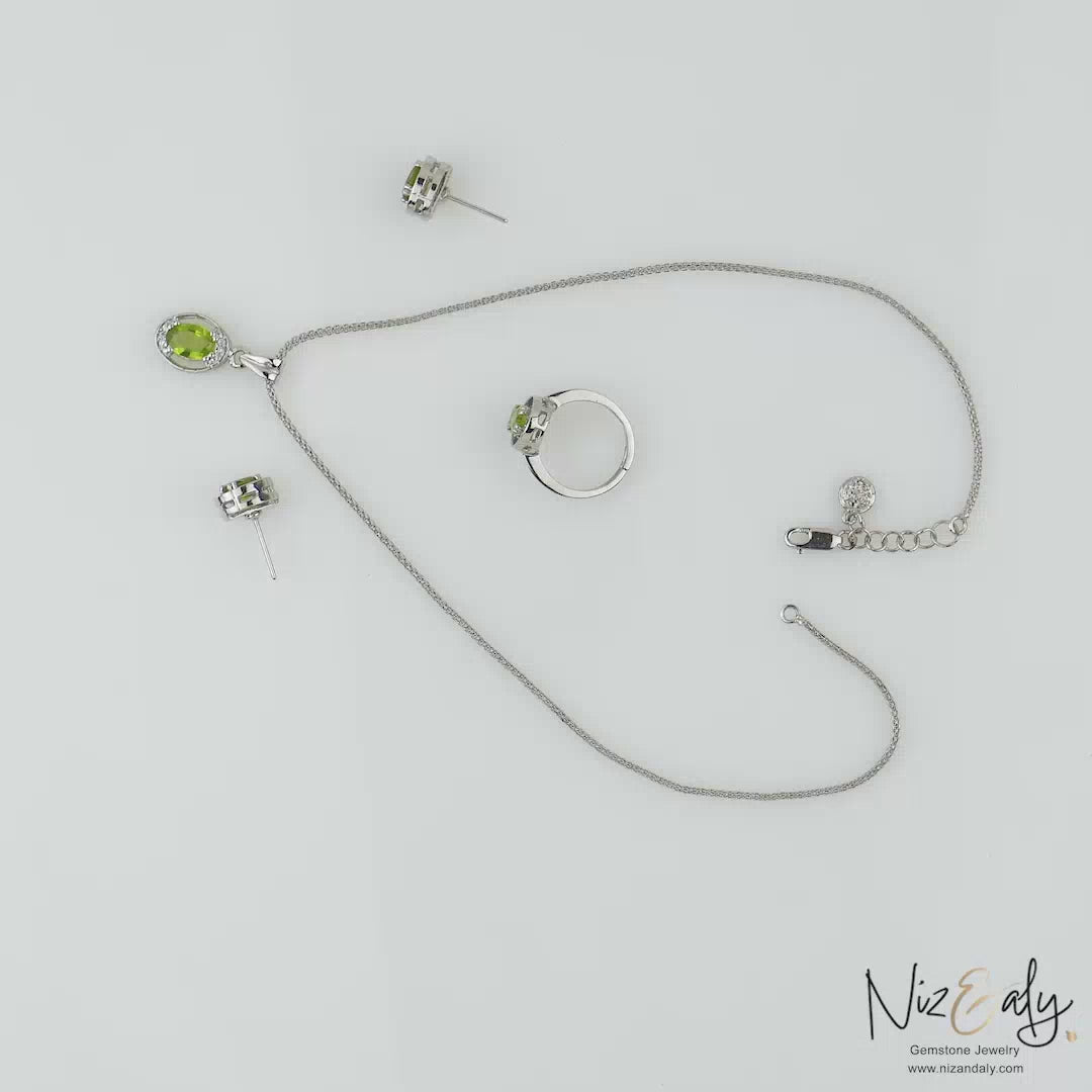 Oval AZ Peridot Pendant Set- Sage Dawn
