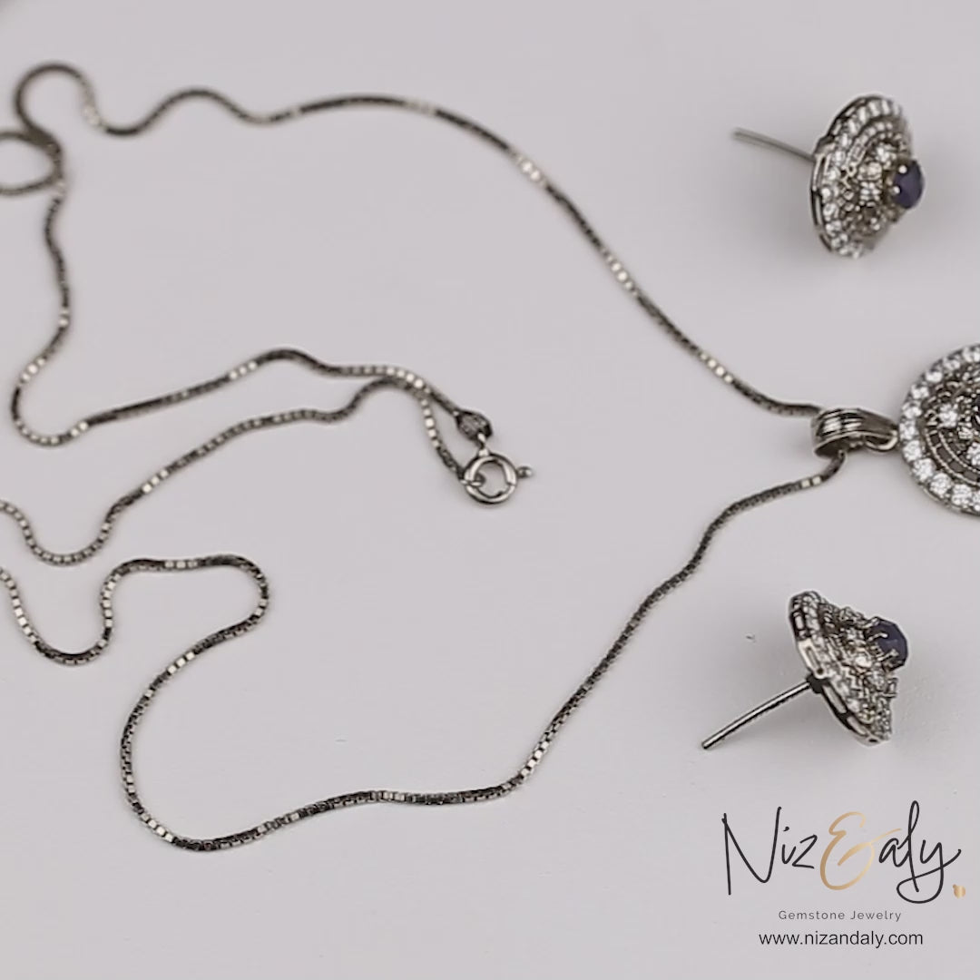 Amethyst and White fire Pendant Set