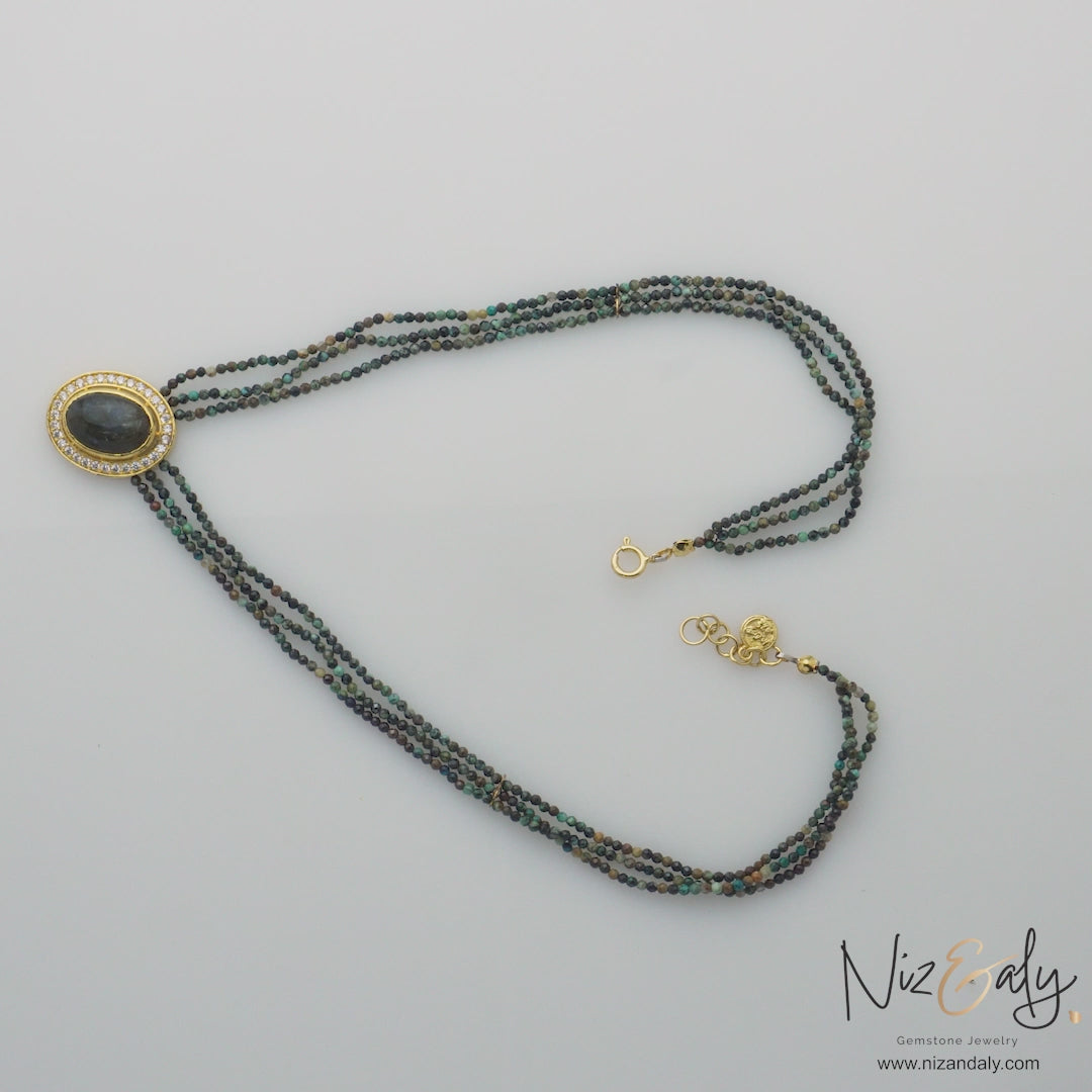 Turquoise Mirage -Labradorite Pendant and Micro-Beaded African Turquoise Strands