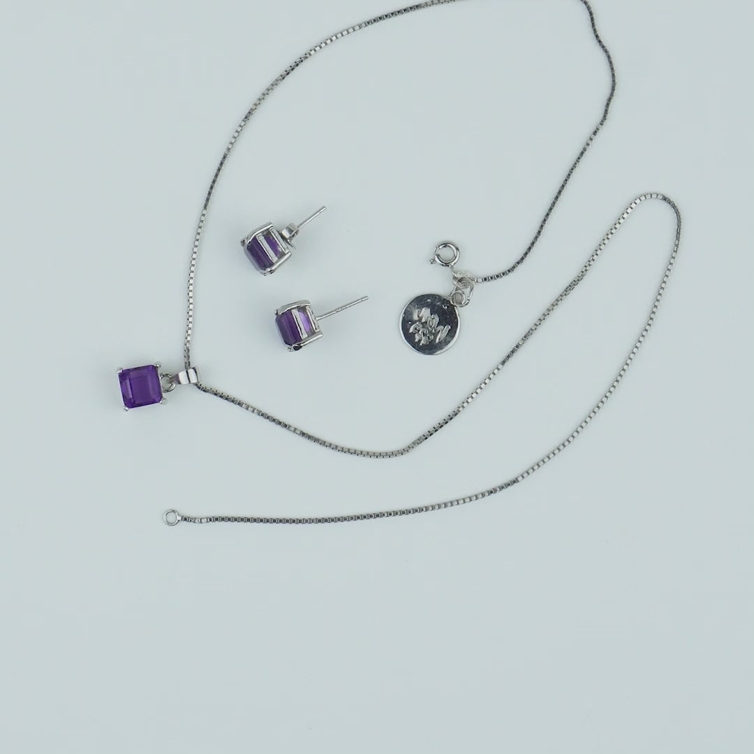 All Day Square Amethyst Pendant Set
