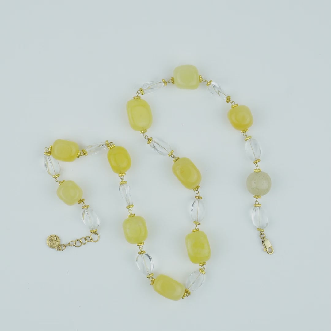 Natural Lemon Chiffon Jade and Icy Quartz Bead Necklace