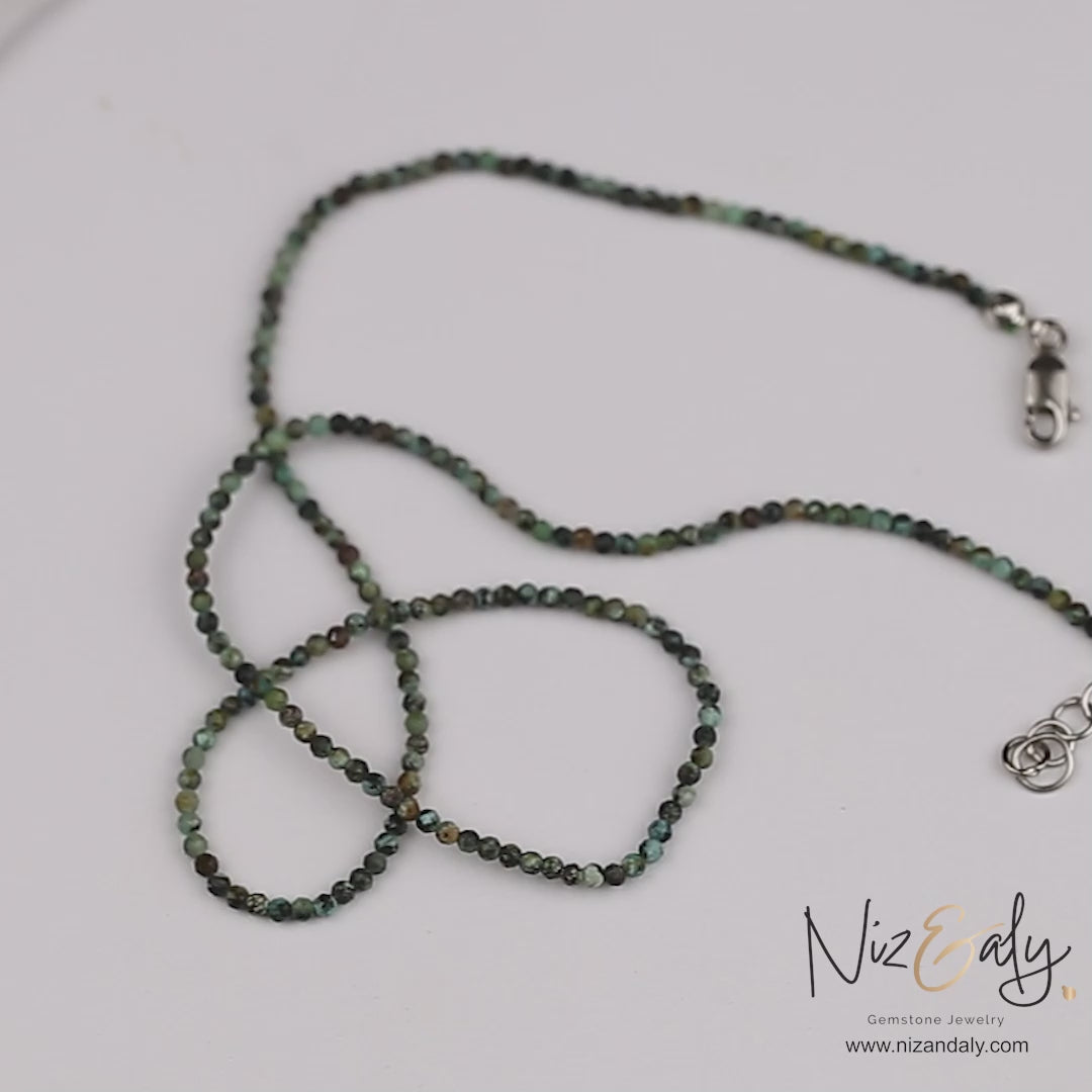 Dainty Faceted African Turquoise 16" 2mm  String Necklace