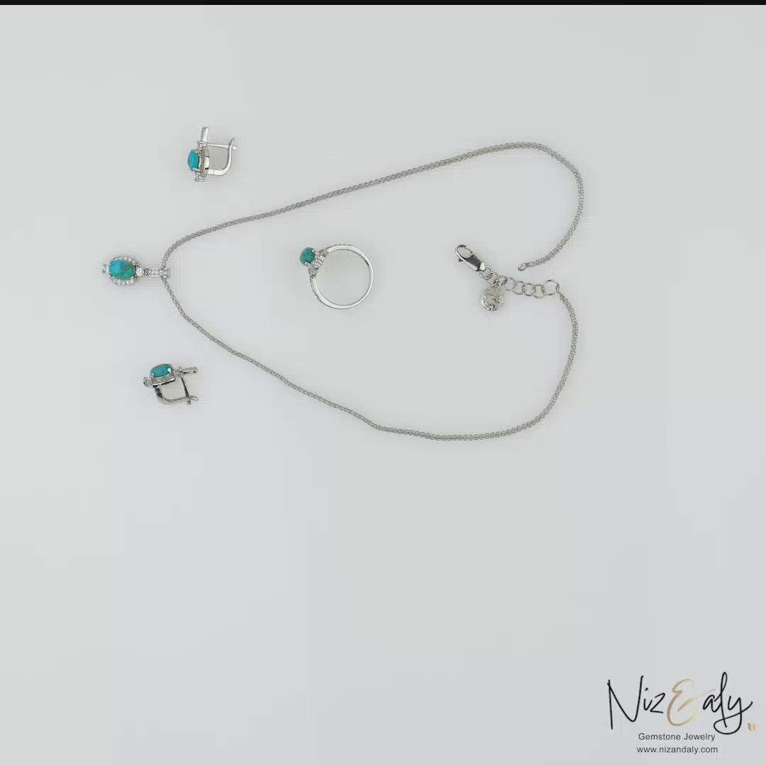 AZ Kingman Oval Blue Turquoise Pendant Set – A Delicate Masterpiece of Intricate Beauty