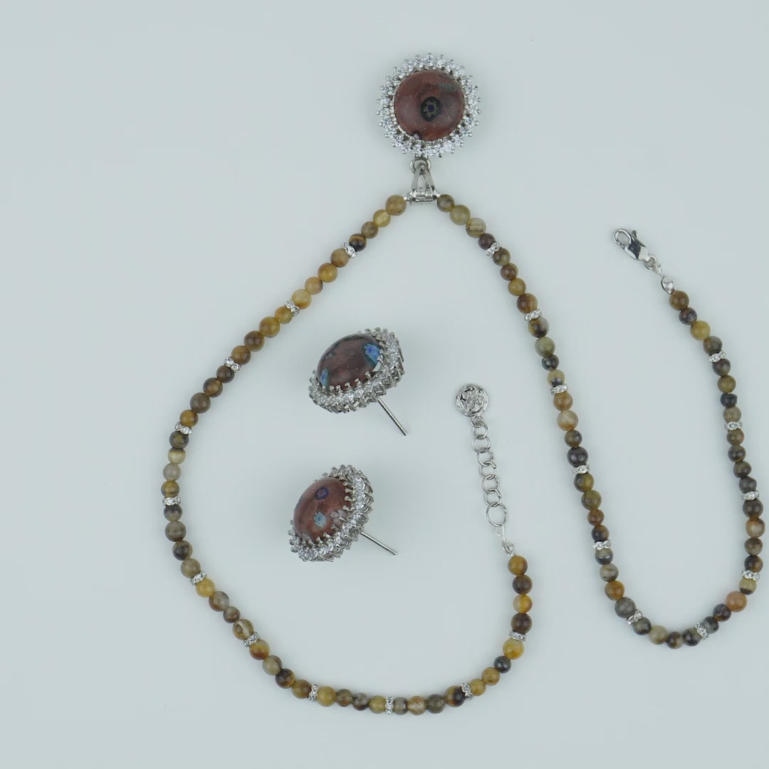 Gold Organite Pendant in Tiger's Eye Beaded String, Necklace Set