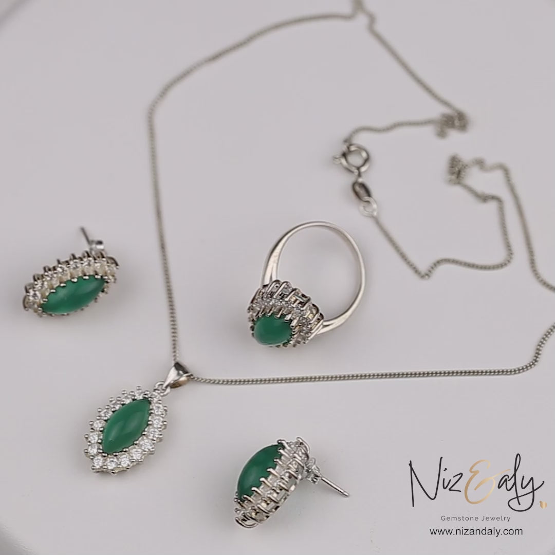 Marquise Cut Green Chrysoprase Pendant Set