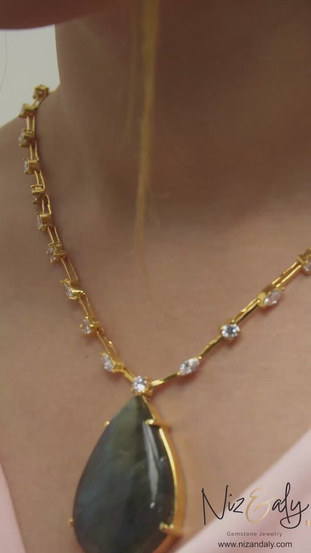 "Midnight Oracle- Labradorite Pendant in Studded Necklace"