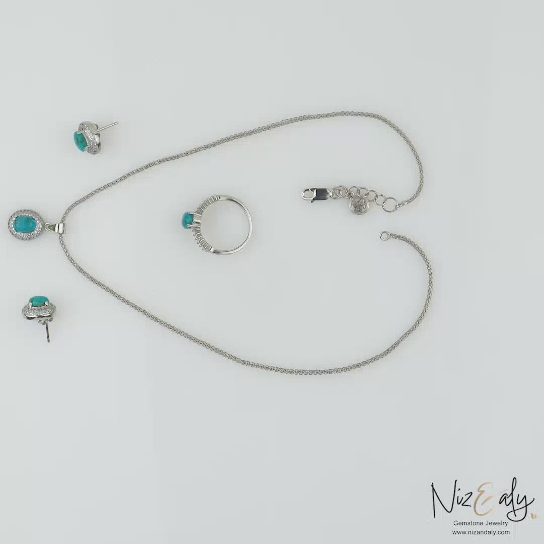 AZ Kingman Oval Blue  Turquoise Pendant Set – Timeless Beauty