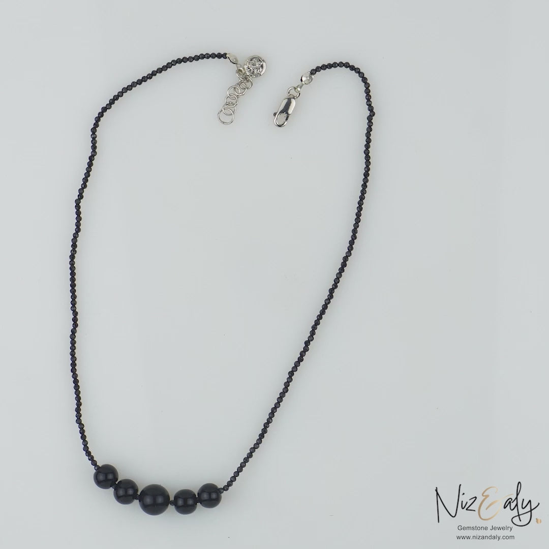 Midnight Silhouette – Black Onyx & Micro‑Faceted Onyx Necklace