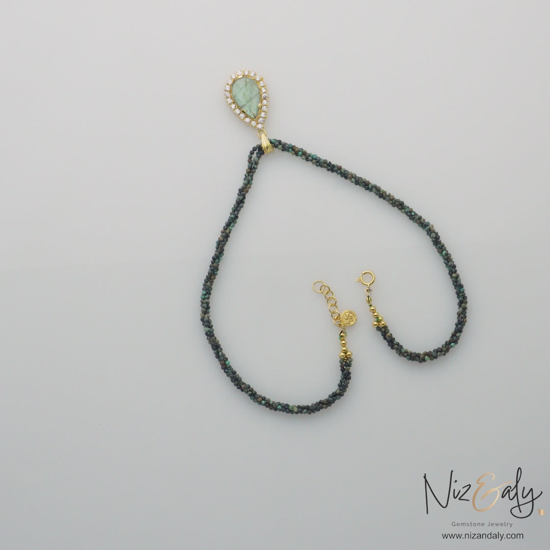 Twilight Talisman – Labradorite Teardrop Pendant on Micro African Turquoise Beads | Natural Gemstone