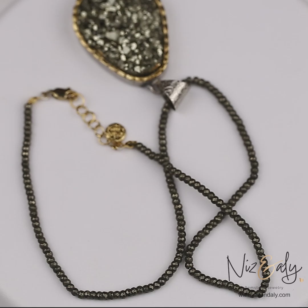 Gold O' Natural Pyrite Pendant in  Faceted Pyrite Bead String