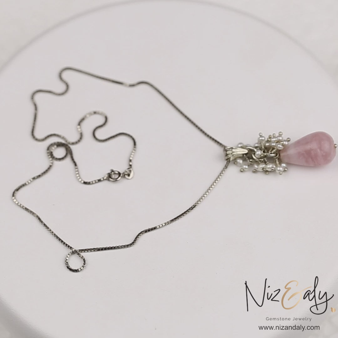 Rose Quartz and Dainty Pearl Drop Pendant