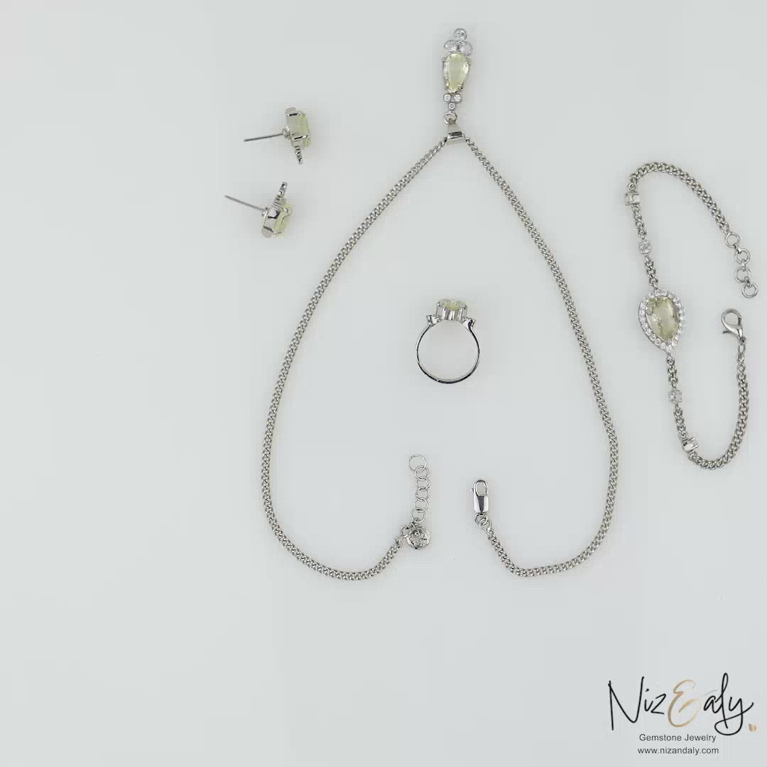 TearDrop shaped  Clear Quartz Pendant Set with Bracelet Silver- Moonlight Clarity