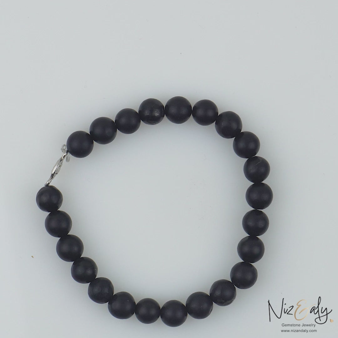 Genuine Shungite Stretch Bracelet with 925 Sterling Silver Accent