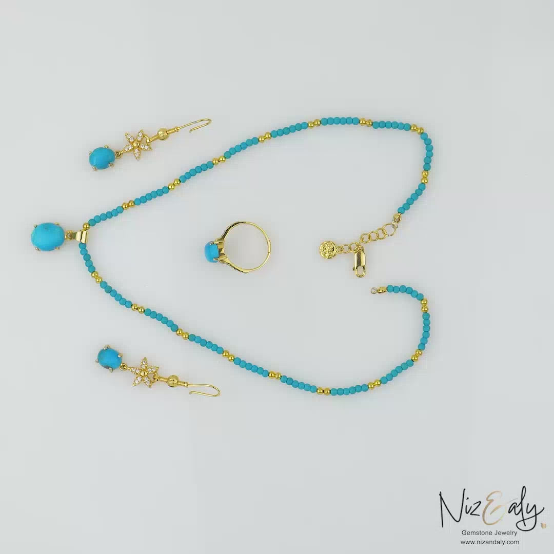 AZ Kingman Oval Blue Turquoise Pendant Set  in Turquoise Beaded Necklace– Blue Haven