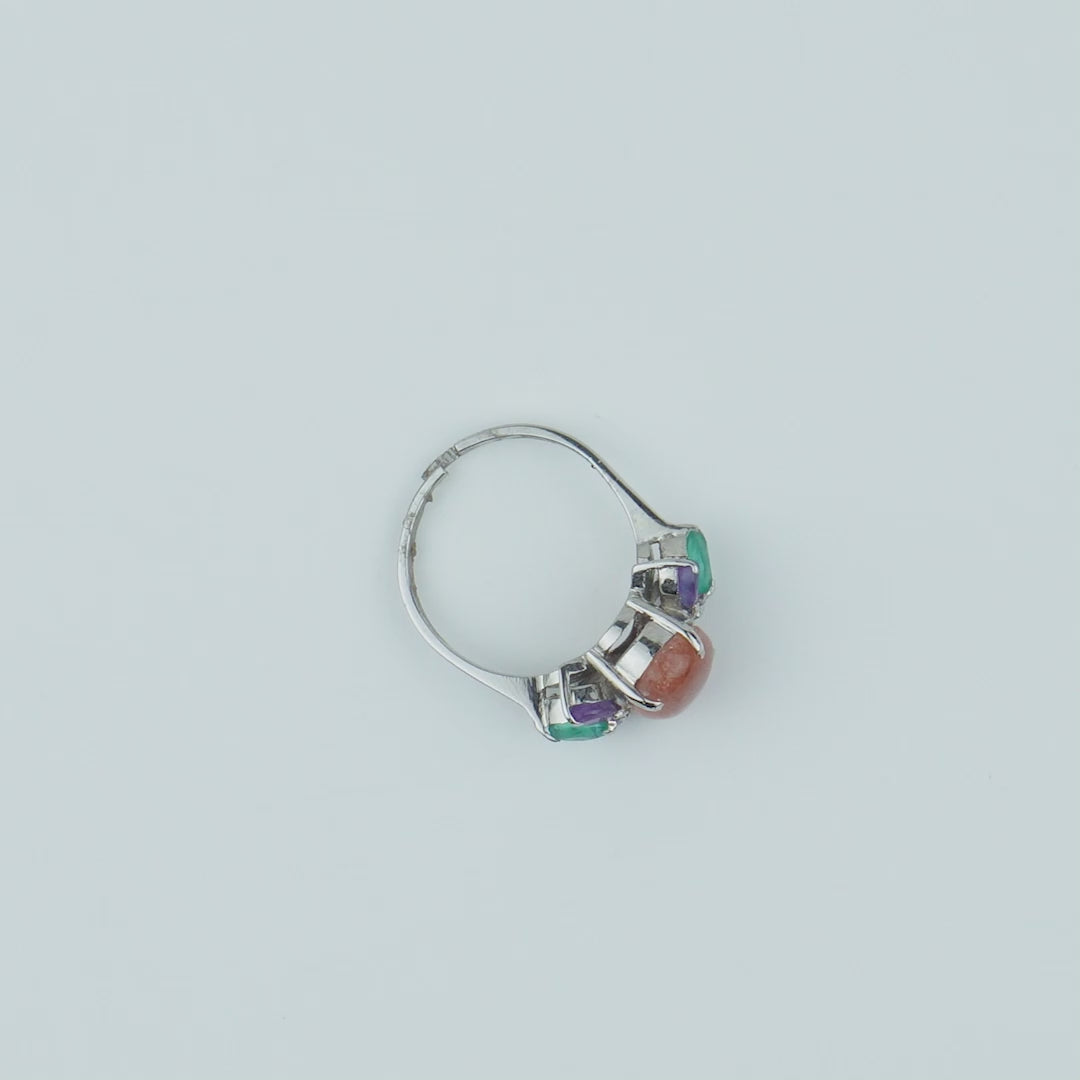 Sunstone, Amethyst and Chrysoprase Ring