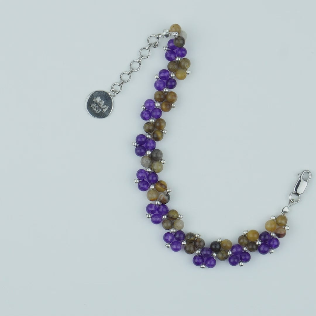 Twisted Amethyst and Brown Banded  Agate Beaded Bracelet