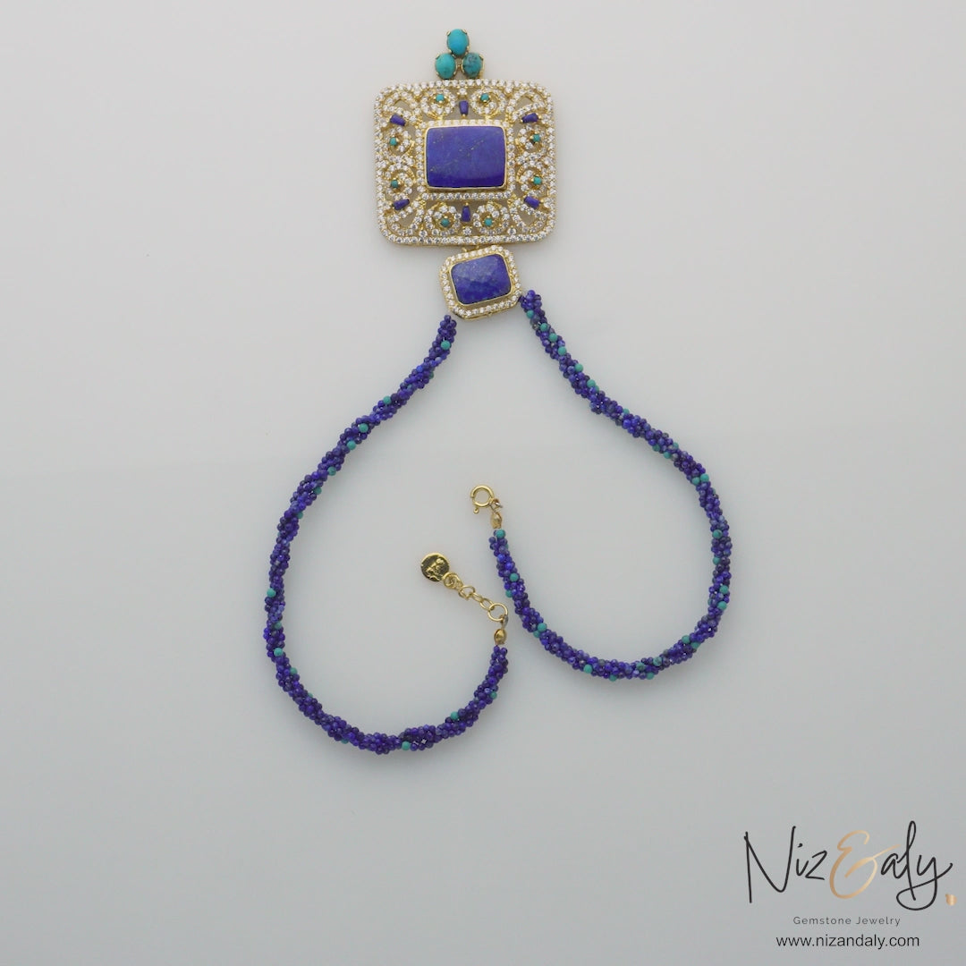Lapis and Turquoise Statement Necklace- Blue Monarch