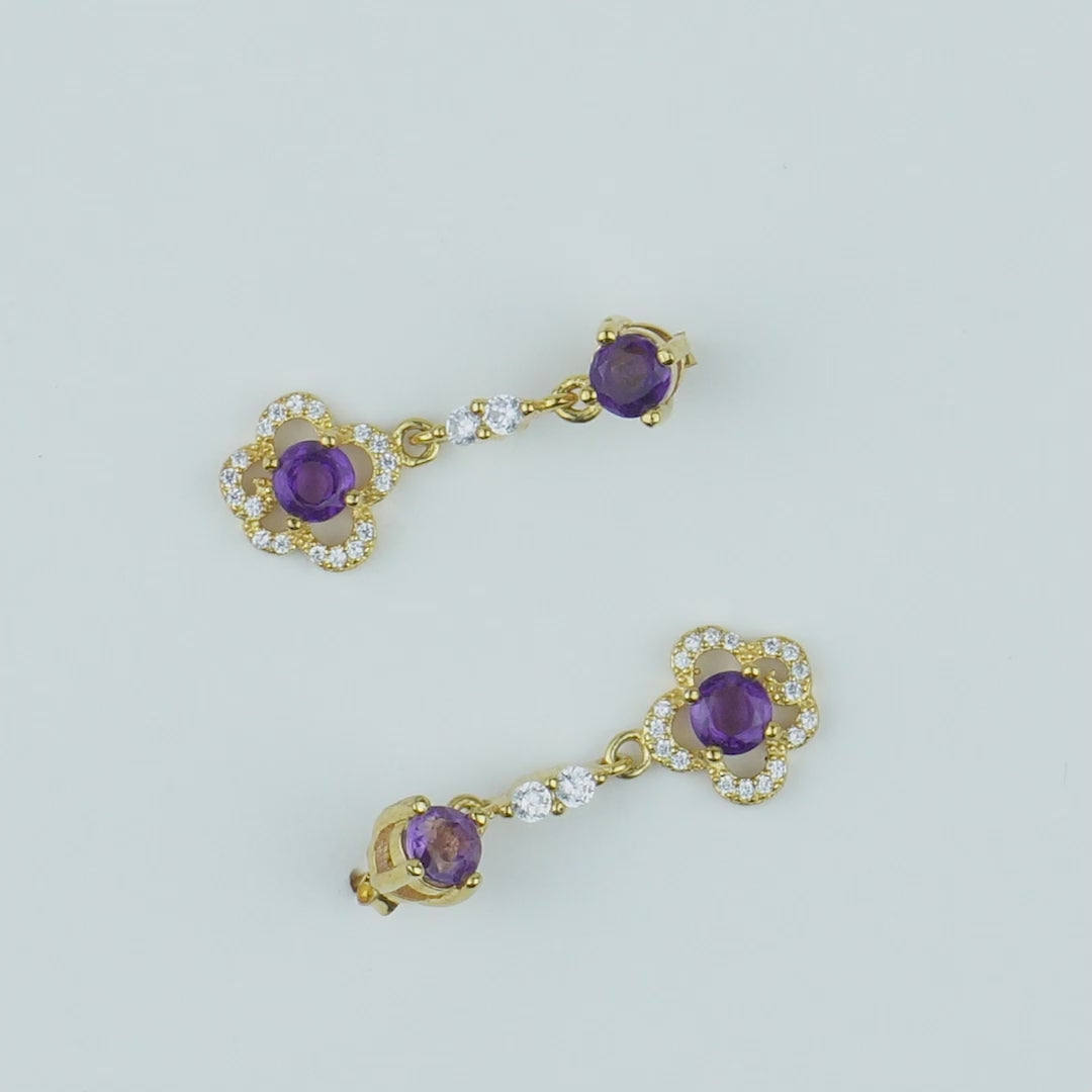 Delicate Amethyst  Ear Drops Gold Plated