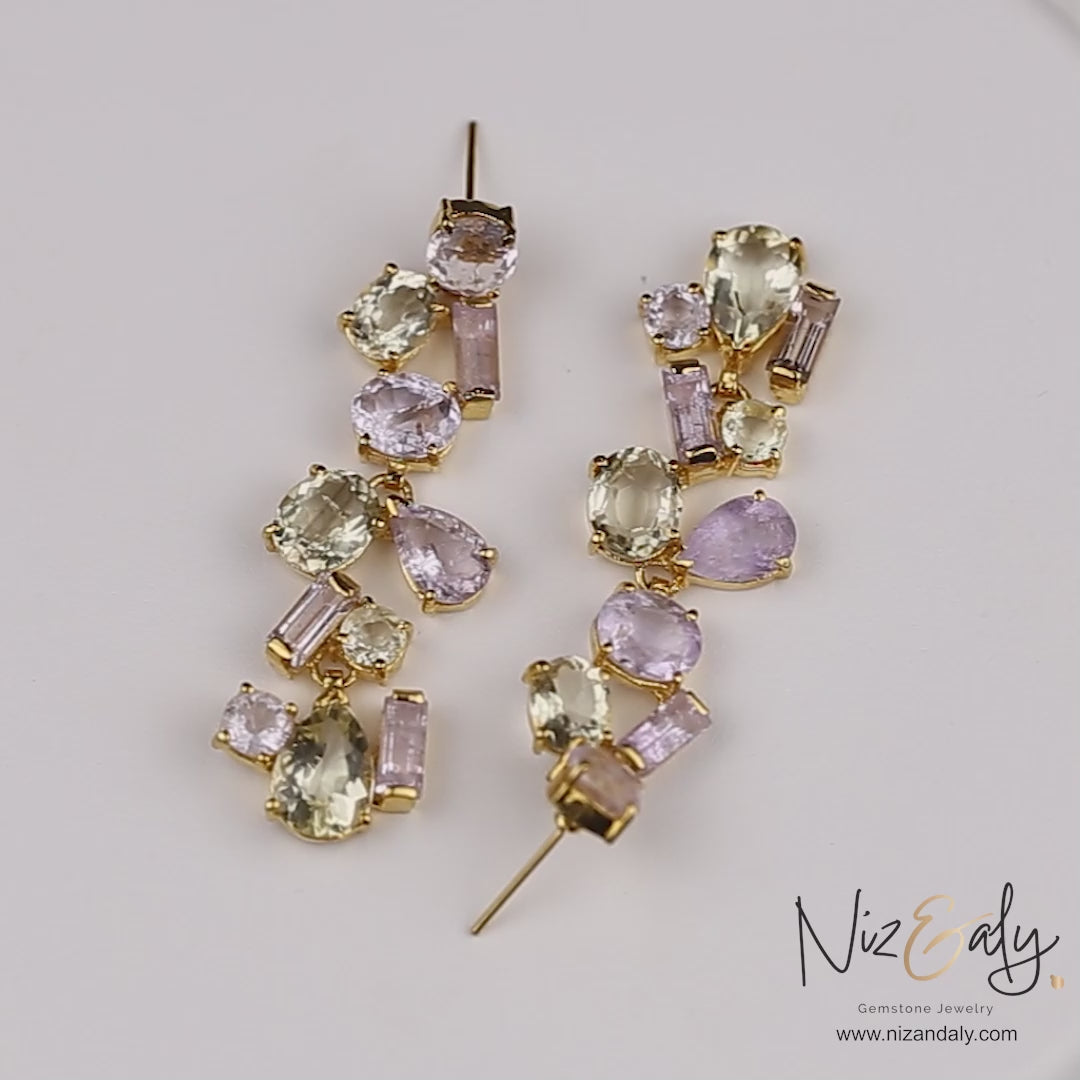Natural Ametrine and Citrine Cocktail Dangle Drop Earring