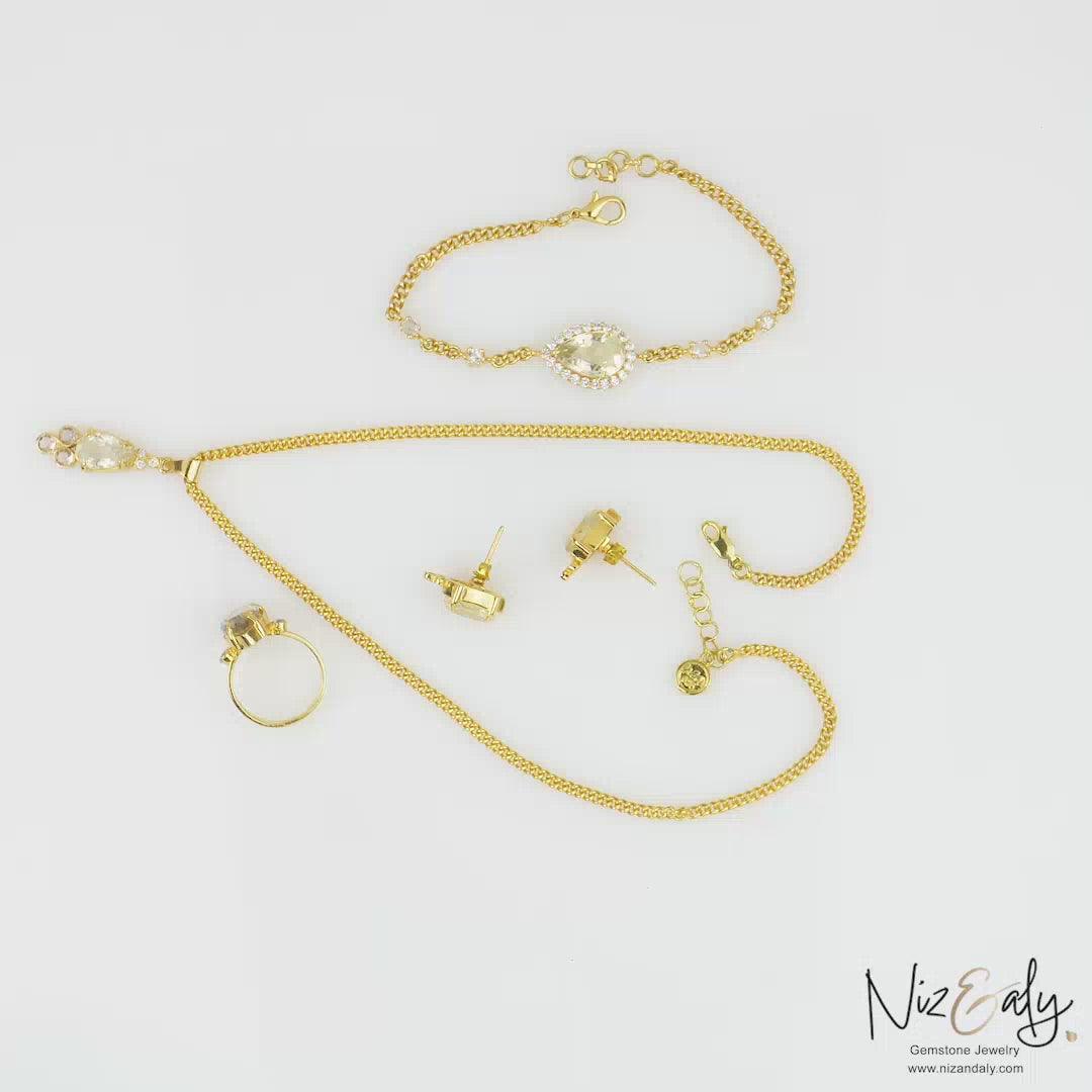 TearDrop shaped  Clear Quartz Pendant Set with Bracelet- Pure Essence